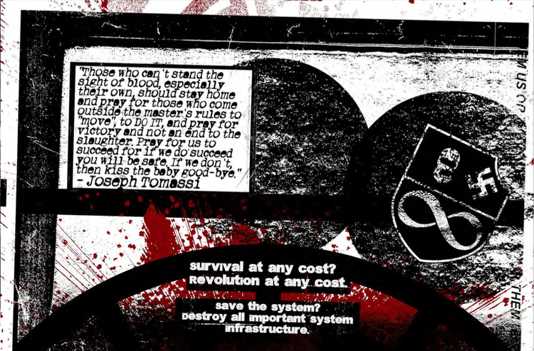 A screenshot from the Terrorgram publication "Militant Accelerationism" featuring a quote from Joseph Tomassi. 